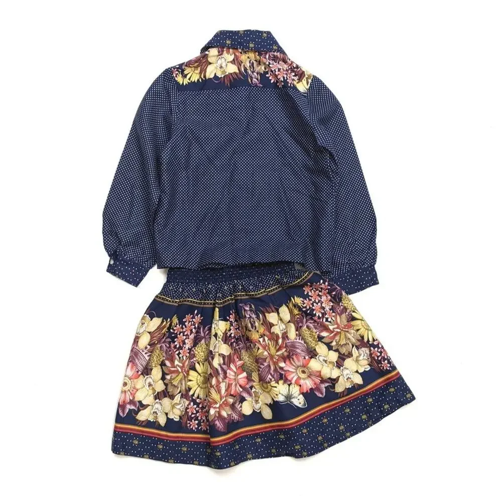 Vintage Pebble Creek Skirt Outfit Girls Size 2T Navy Floral